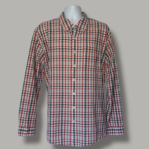LL Bean Seersucker Plaid Button Down Shirt XL Tall Organic Cotton Long Sleeve